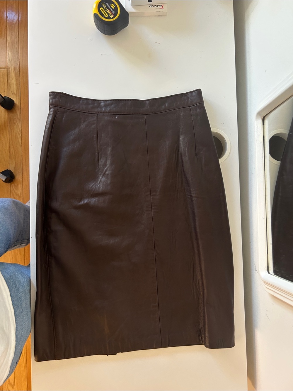Chocolate Brown Leather Pencil Skirt